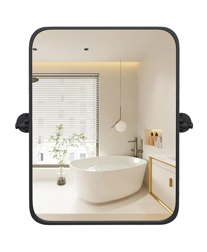 Sugift 30 x 22 Inch Black Metal Framed Pivot Rectangle Wall-Mounted Mirror