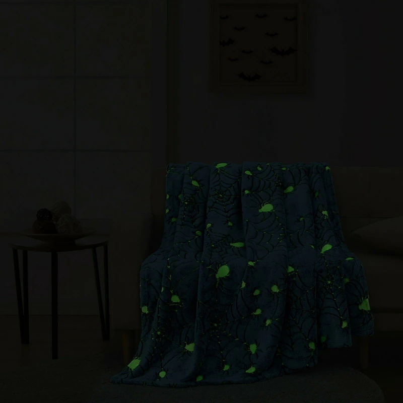 Kate Aurora Halloween Spooky Glow In The Dark Spider Webs Ultra Soft & Plush Oversized Throw Blanket