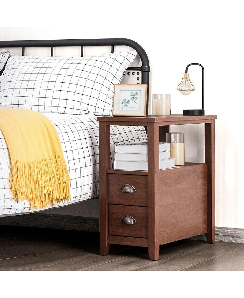 23.5 x 12 Inch Rectangular Wooden Nightstand with 2 Drawers and Shelf