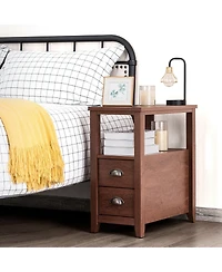 23.5 x 12 Inch Rectangular Wooden Nightstand with 2 Drawers and Shelf