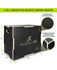 ProsourceFit 3-in-1 Wood Power Grip Plyometric Box, 30/20/24