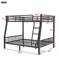 Streamdale Black Metal Bunk Bed, Full Xl Over Queen
