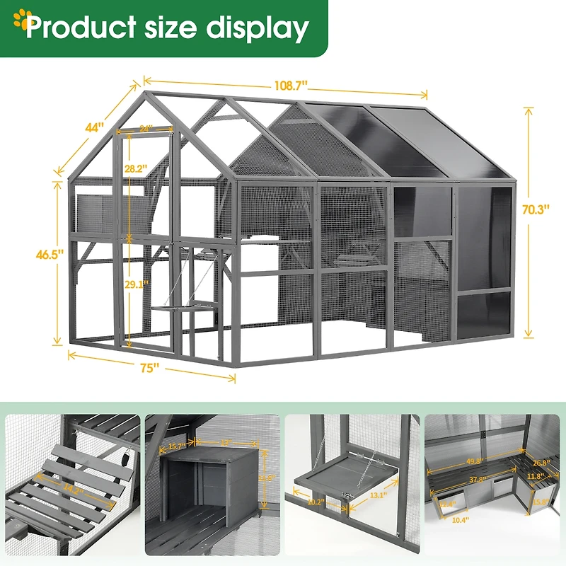 Streamdale Furniture Spacious Outdoor Cat Enclosure with Uv Protection and Play Areas