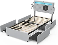 Streamdale Furniture Twin Bed Frame with Usb Charging, Led Lights, Headboard, & Storage Drawers