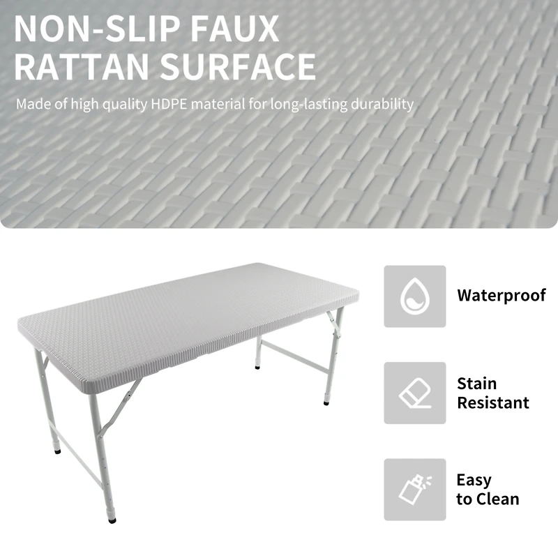 Streamdale 4FT Foldable Rattan Table, Portable & Durable