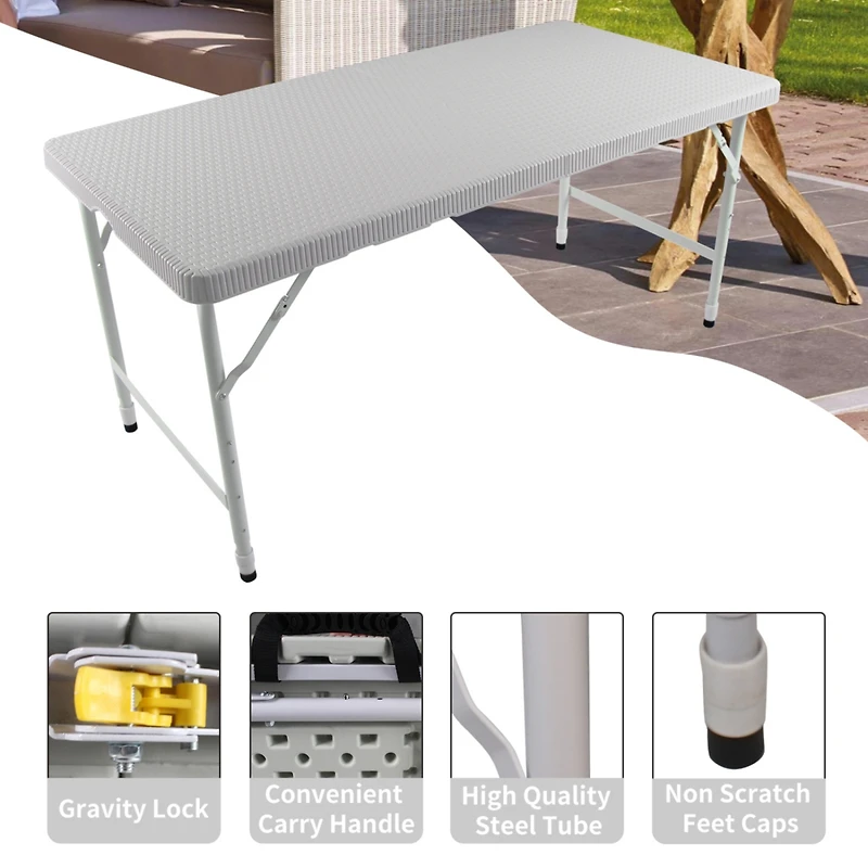 Streamdale 4FT Foldable Rattan Table, Portable & Durable