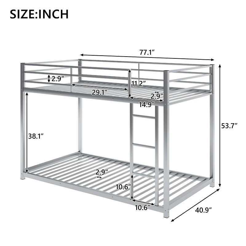 Streamdale Twin Over Metal Bunk Bed, Low Bed With Ladder