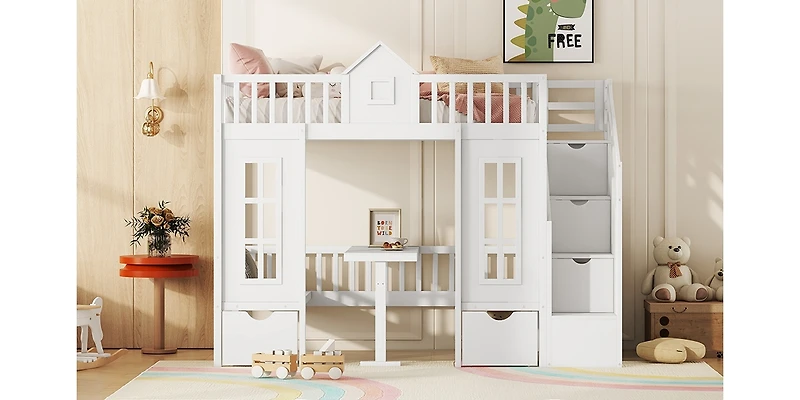 Streamdale Twin-Over-Twin Bunk Bed with Convertible Desk and Changer