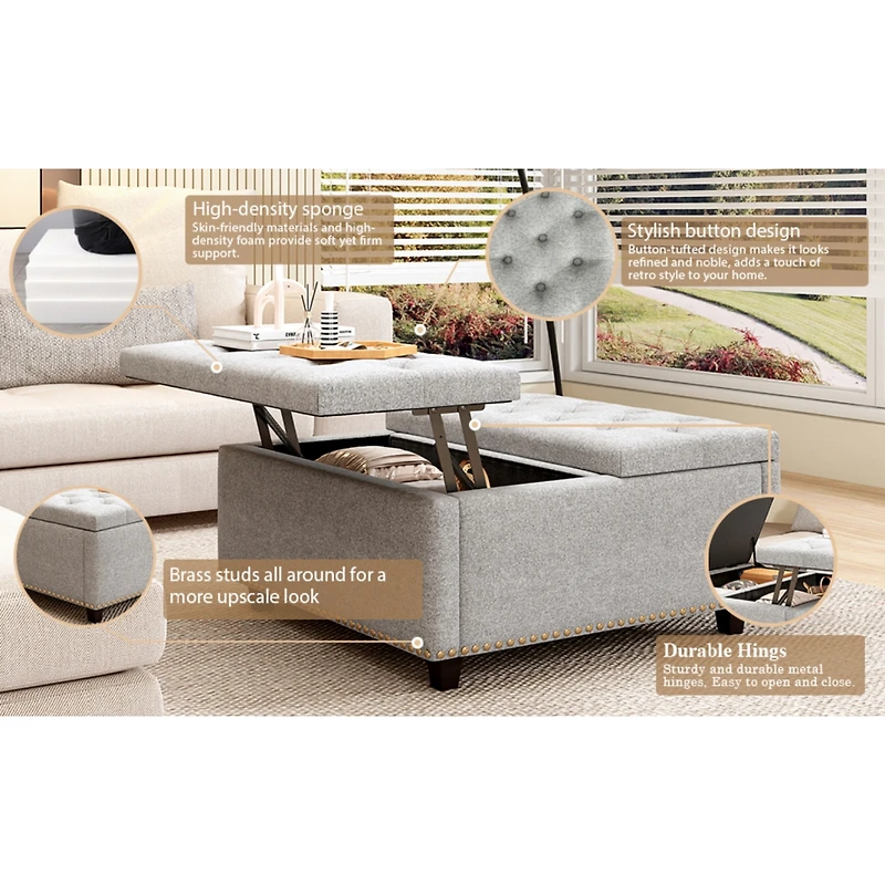 Simplie Fun Cotton Linen Square Chair with Storage