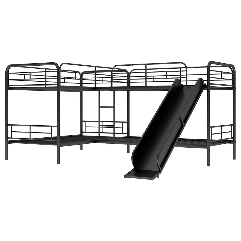 Simplie Fun Twin Size L-Shaped Bunk Bed With Slide And Ladder