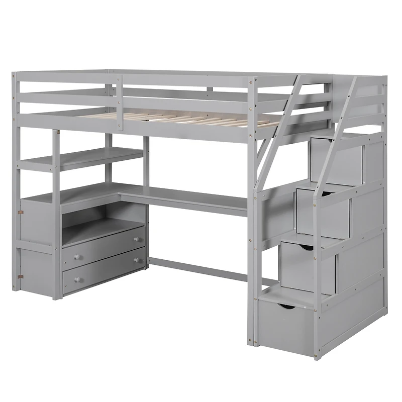 Streamdale Loft Bed with Desk, Drawers, Shelves & Staircase