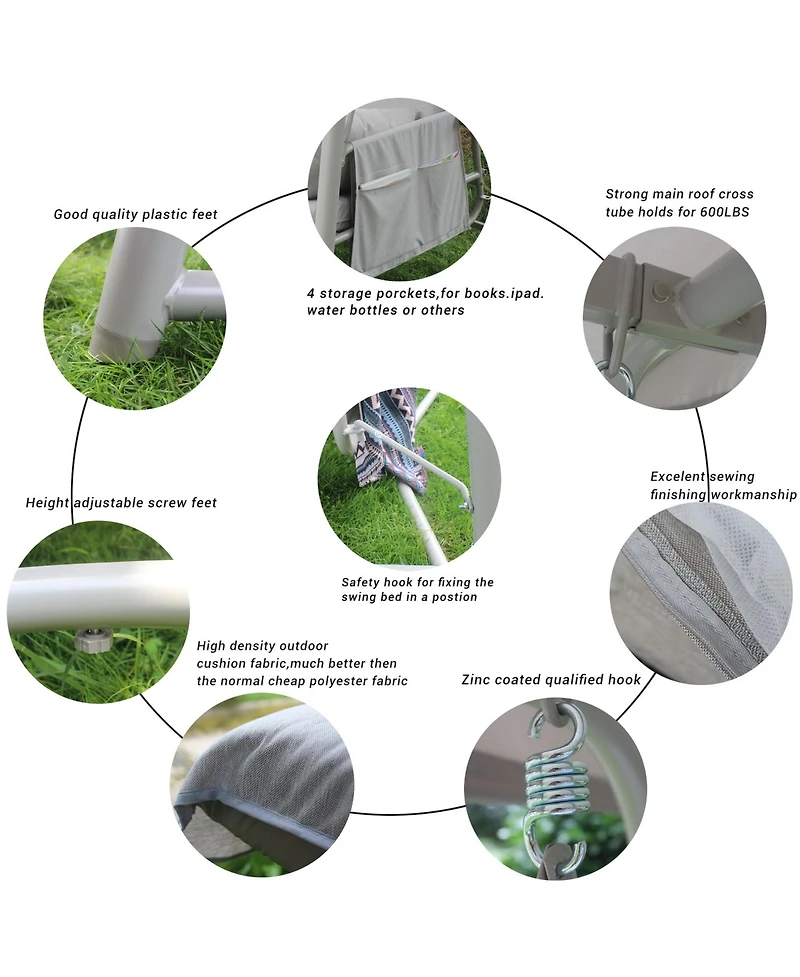 3-in-1 Outdoor Swing Chair Bed with Canopy and Cushion