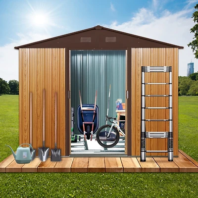 8FT x 6FT Outdoor Metal Storage Shed with Floor Base