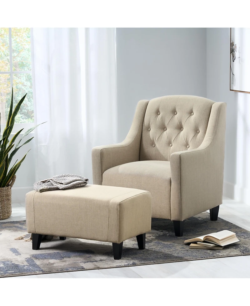 Streamdale Neutral Beige Upholstered Chair and Footstool for Comfortable Lounging