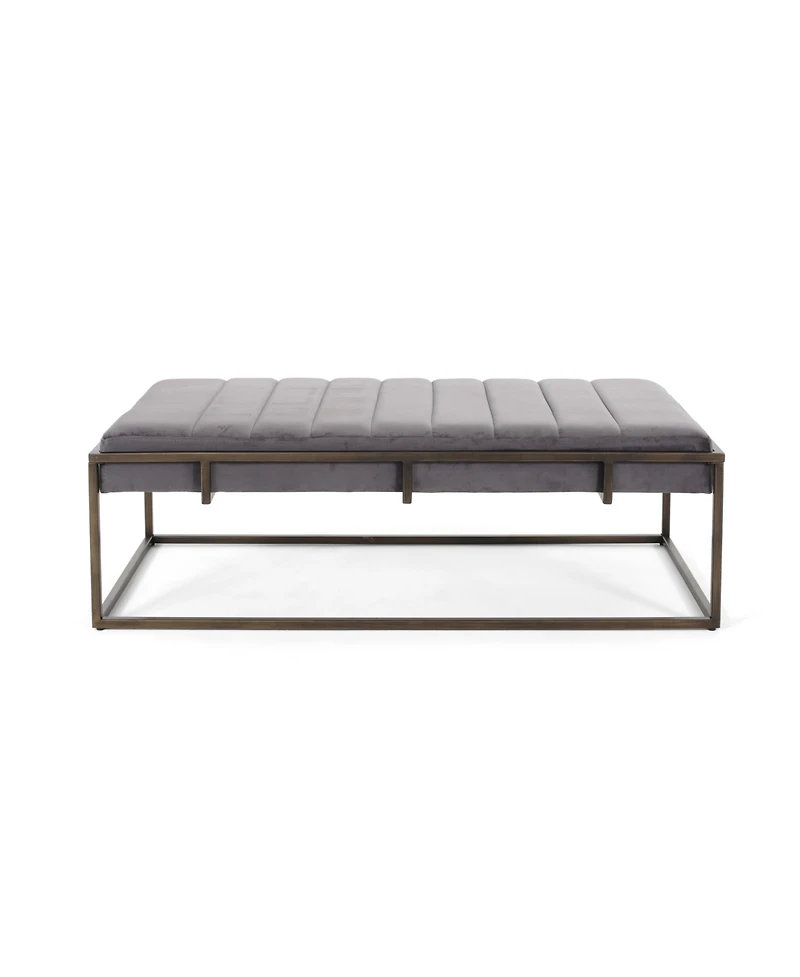 Streamdale Modern Velvet Fabric Ottoman Bench with Pleating and Metal Frame