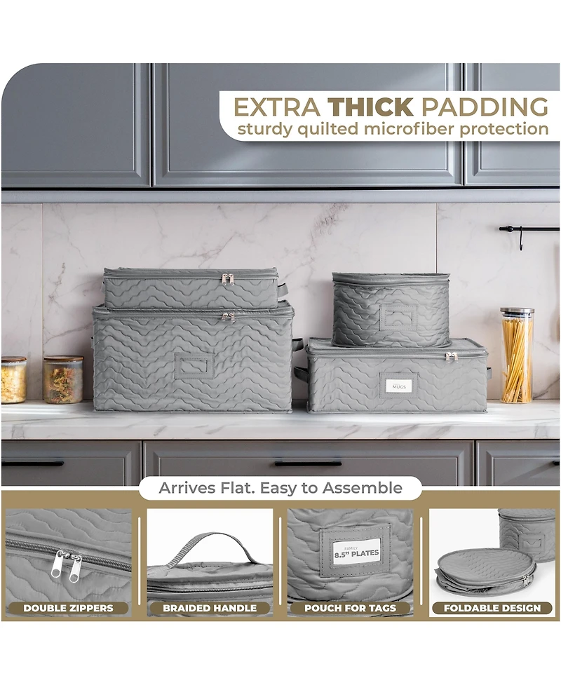 Sorbus 8 Piece Quilted China Dinnerware Storage Cases - for Dinnerware, Mugs, Cups (Gray)