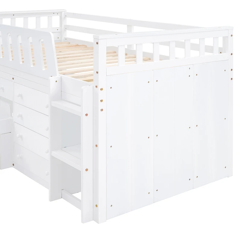 Streamdale Loft and Platform Bed with Drawers Guardrails (White)