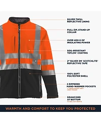 RefrigiWear Men's HiVis Insulated Softshell Jacket - High-Visibility, Warm Work Coat, Water-Repellent, Windproof, Reflective Safety Gear