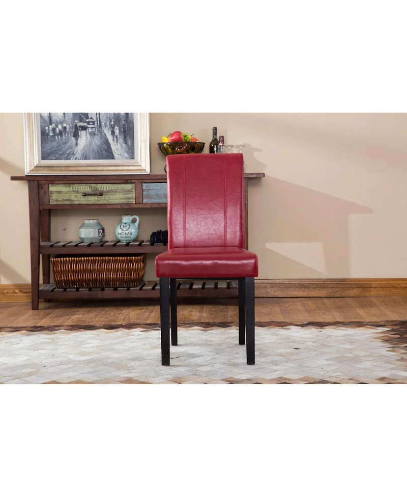 Streamdale Style Solid Wood Leatherette Padded Parson Chair, Red, Set of 2