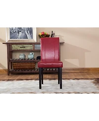Streamdale Style Solid Wood Leatherette Padded Parson Chair, Red, Set of 2