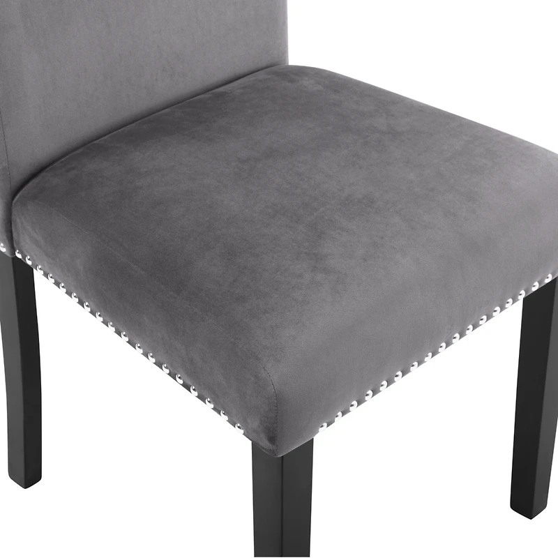 Contemporary Velvet Dining Chair with Nailhead Trim, Set of 2, Gray