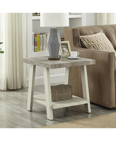 Streamdale Furniture Two-Tone Wood Shelf End Table in Weathered Gray and Beige
