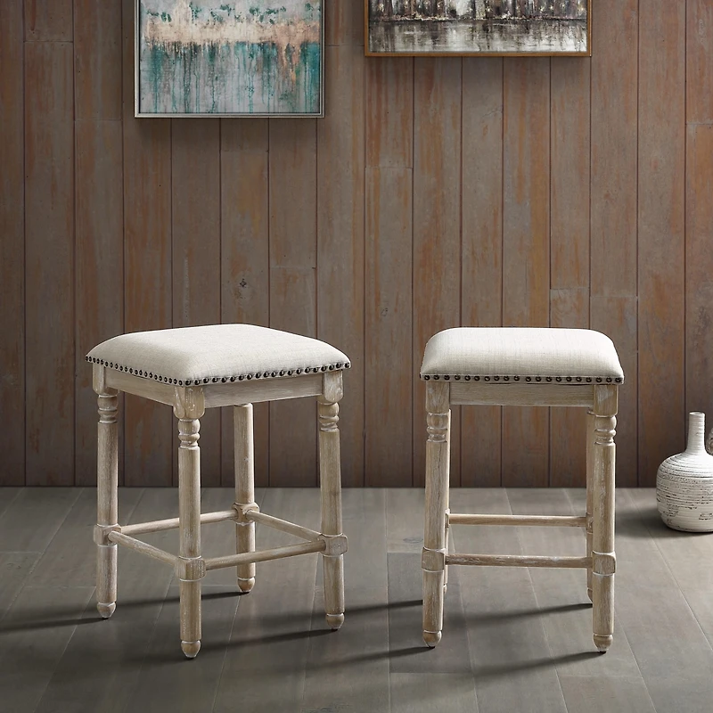 Streamdale Wood Upholstered Swivel Counter Height Stool, Set of 2, Tan