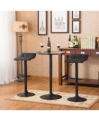 Streamdale Furniture Belham Black Round Top Adjustable Height Bar Table and 2 Bonded Leather Swivel Bar Stools