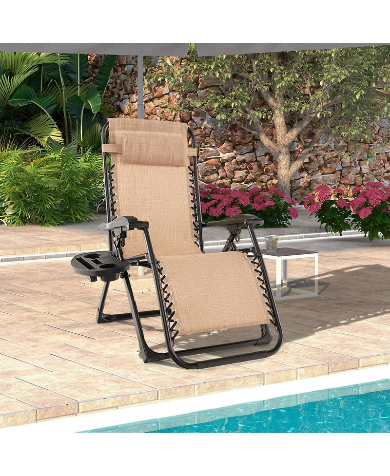 Skonyon Adjustable Metal Zero Gravity Lounge Chair with Removable Cushion and Cup Holder Tray
