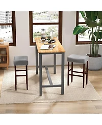 Sugift 2 Set of 29 Inch Height Upholstered Bar Stool with Solid Rubber Wood Legs and Footrest