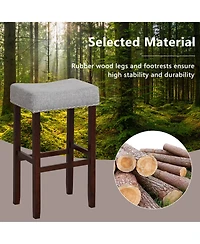 Sugift 2 Set of 29 Inch Height Upholstered Bar Stool with Solid Rubber Wood Legs and Footrest