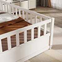 Streamdale Furniture Twin Size Floor bed, integral construction with super high security barrier, door, children's floor bed frame, Montessori wooden