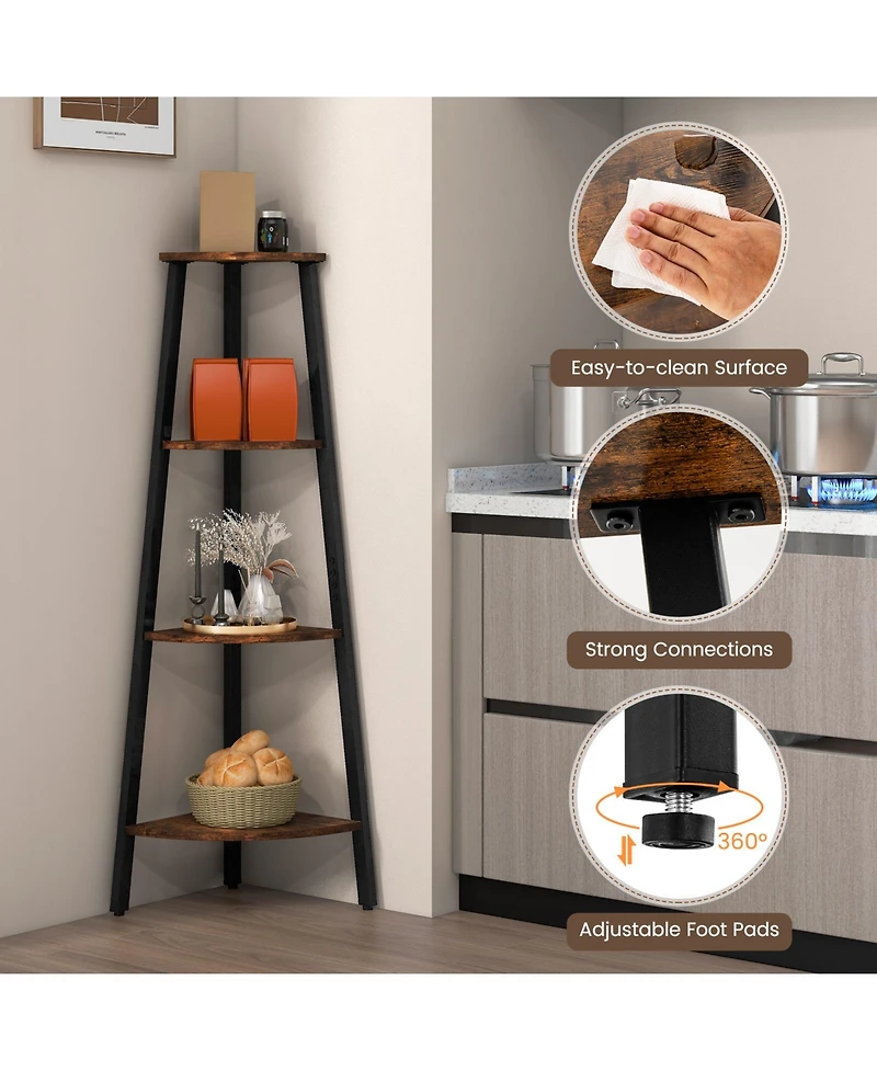 Sugift 4-Tier Industrial Corner Ladder Shelf Display Rack for Home Office