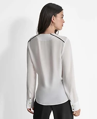 Dkny Women's Long Sleeve Trimmed Lapel Blouse, Regular & Petite