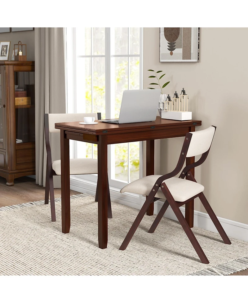 Sugift Kitchen Table Set for 2 Expandable Dining Table with 2 Upholstered Folding Chairs