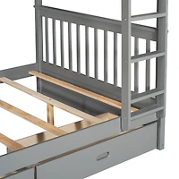Streamdale Espresso Bunk Bed with Drawers and Ladders