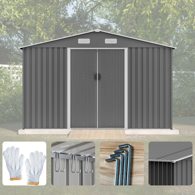 Spacious All-Weather 10x8 Galvanized Steel Storage Shed with Sliding Doors