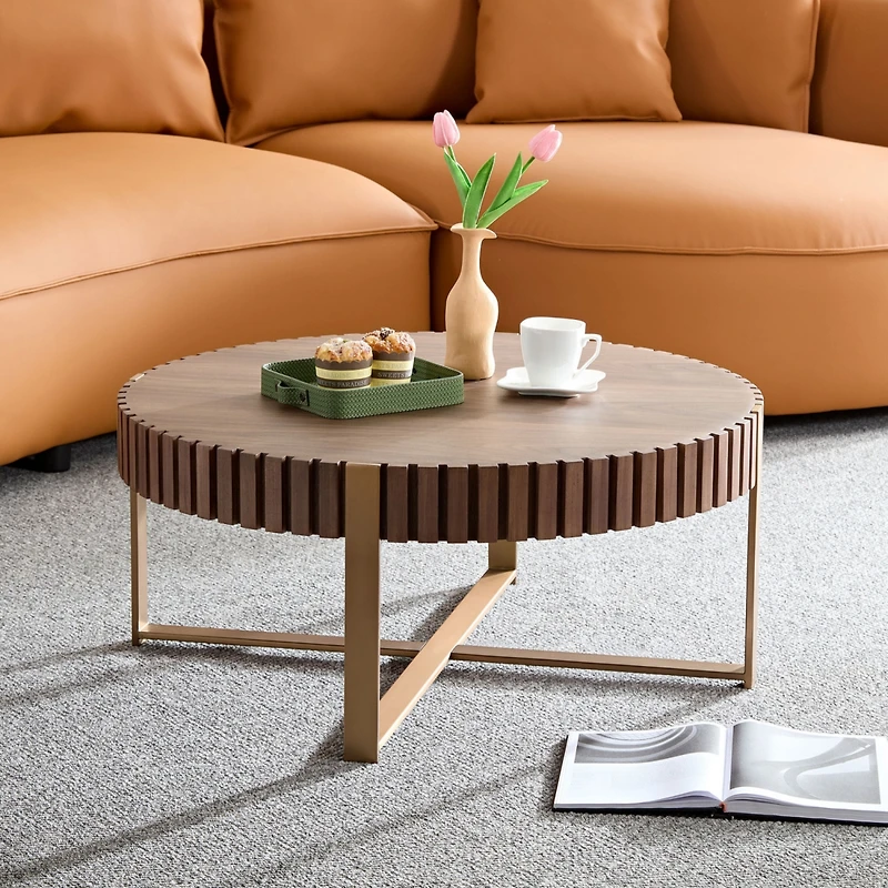 Streamdale Furniture Modern Wood Coffee Table with Stainless Steel Pedestal Base