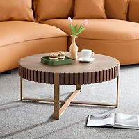 Streamdale Furniture Modern Wood Coffee Table with Stainless Steel Pedestal Base