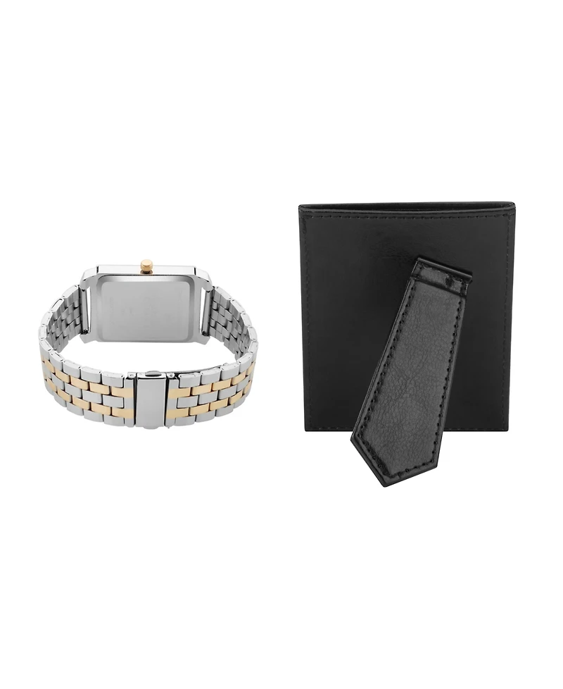 American Exchange Men's Two-Tone Metal Alloy Bracelet Analog Watch 33mm Gift Set