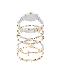 American Exchange Women's Shiny Two-Tone Metal Alloy Analog Watch 33mm with Stackable Bracelets Gift Set