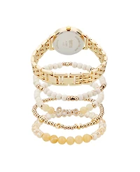 American Exchange Women's Shiny Gold Metal Alloy Band Analog Watch 31mm with Stackable Bracelets Gift Set