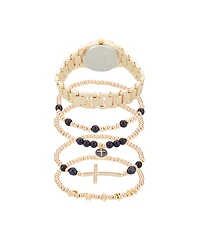 American Exchange Women's Shiny Gold Metal Alloy Analog Watch 33mm with Stackable Bracelets Gift Set