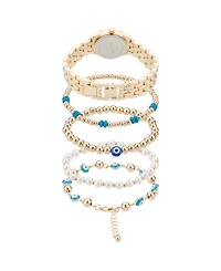 American Exchange Women's Shiny Gold Metal Alloy Band Analog Watch 26mm with Stackable Bracelets Gift Set