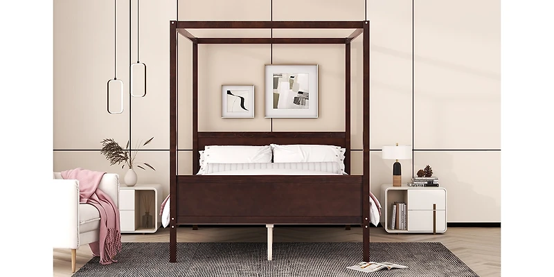 Streamdale Queen Canopy Platform Bed with Headboard (Espresso)