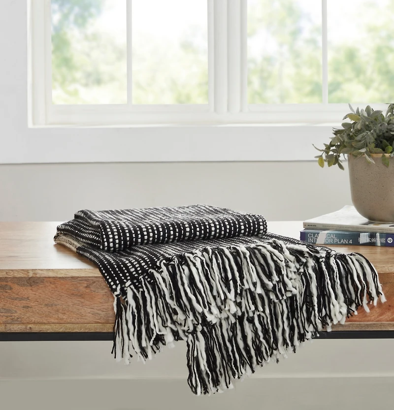 Ihi Home Chunky Tie Dye Throw Blanket I 50"x 70" I Black Mustard