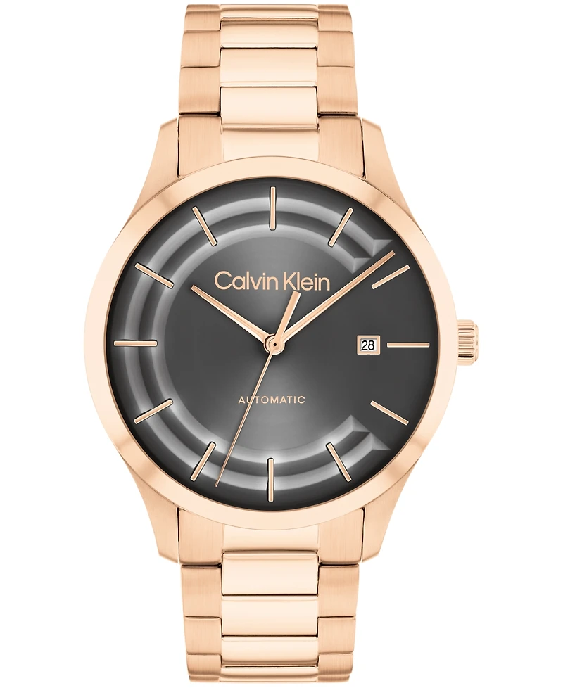 Calvin Klein Men's Iconic Automatic Rose Gold-Tone Stainless Steel Bracelet Watch 40mm