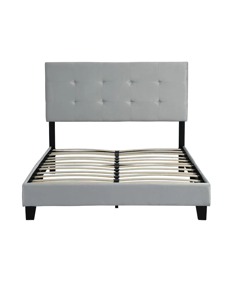 Simplie Fun Gray Upholstered Queen Platform Bed - No Box Spring Needed