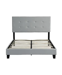 Simplie Fun Gray Upholstered Queen Platform Bed - No Box Spring Needed
