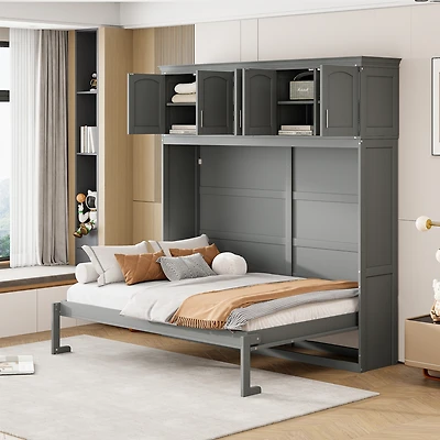 Streamdale Full Murphy Bed Wall with Top Cabinets, Gray